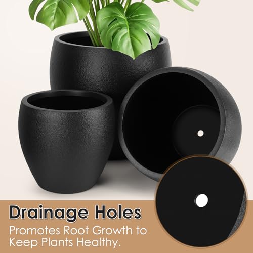 YNNICO Plant Pots 17.5/14.8/12.2 inch Set of 3, Flower Pots with Drainage Holes, Large Planters for Indoor Outdoor Garden Plants and Flowers. (Black) - color: Black