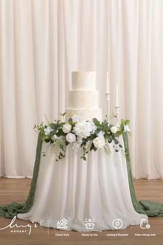 Ling's moment Wedding Artificial Welcome Sign Flowers Swag Arch Floral Garland Decorations Lily White Ceremony Reception Entrance Entryway Party Banquets Easel Wall Home Outdoor(NOT Include Sign - color: Lily White