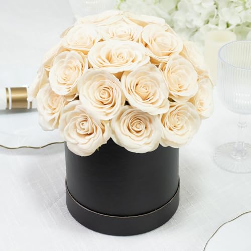 Efavormart 27pcs Ivory Artificial Rose Centerpiece in Luxury Black Gift Box, Prearranged Premium Silk Roses for Sophisticated Gifting and Classic Event Decor - color: Ivory Rose01