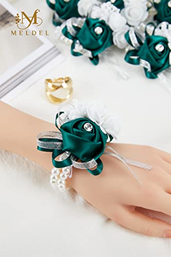 4pcs Green Wedding Wrist Corsages Artificial Silk Rose for Women | for Wedding Formal Dinner Party Homecoming Ceremony Anniversary, Wrist Corsages with Pearls - color: 4pcs Green Wrist Corsages