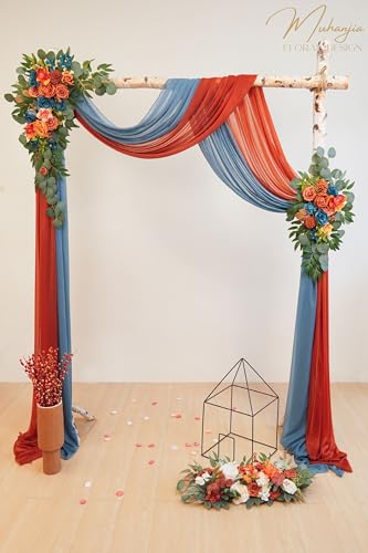 Muhanjia Artificial Wedding Arch Flowers Kit(Pack of 4),2Pcs Artificial Flower Arch Decor, 2Pcs Chiffon Fabric Drapes, Ceremony Decoration, Floral Outdoor Party Decor (Burnt Orange & Dark Teal) - color: Burnt Orange & Dark Teal