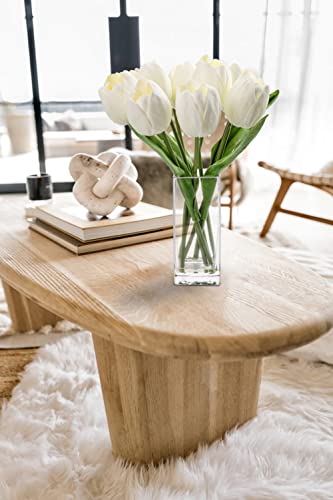Briful Fake Flowers Artificial Tulip Flower White in Clear Vase, Real Touch Foam Tulip Arrangement Suitable for Home Office Decoration, Dining Table Centerpiece - color: Cream