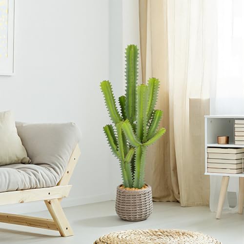 Artificial Cactus Plants, 4ft Tall UV-Resistant Fake Desert Cacti Plant in Brown Pot, Faux Floor Plants for Home Office Hotel Patio Balcony or Garden Indoor Outdoor Decor - size: 49"