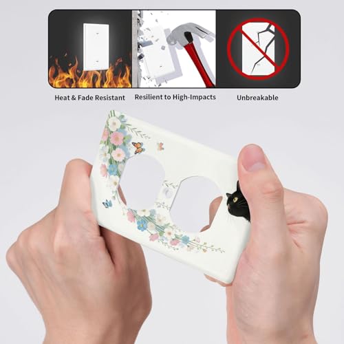 Decorative Art Light Switch Covers Black Cat Hanging Blooms 1 Gang Single Duplex Outlet Wall Plate Switchplate Electrical Faceplate for Home Decor - color: Black Cat Hanging Blooms, size: 1-Gang Duplex Outlet / 5 x 3 IN