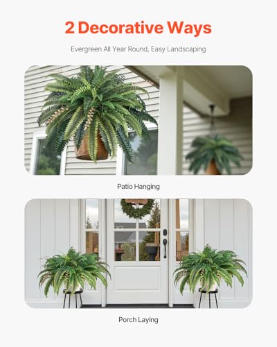 VEVOR Artificial Ferns, Natural Spread Diameter 41 Inch, Large Hanging Fake Boston Ferns, Sunlight Resistant Fake Plant Wall Decor with 80 Branches and Flowerpot, Faux Fern for Home Office Outdoor - size: 42 inch（80 Branches）