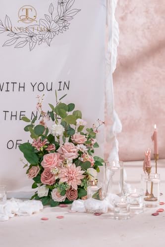 TINGE TIME Free-Standing Artificial Flower Set of 2, Table Centerpiece with Rubber Pad, Silk Fake Flower for Wedding Centerpiece Archway Aisle Welcome Entrance (DustyRose&Cream) - color: Dustyrose&cream