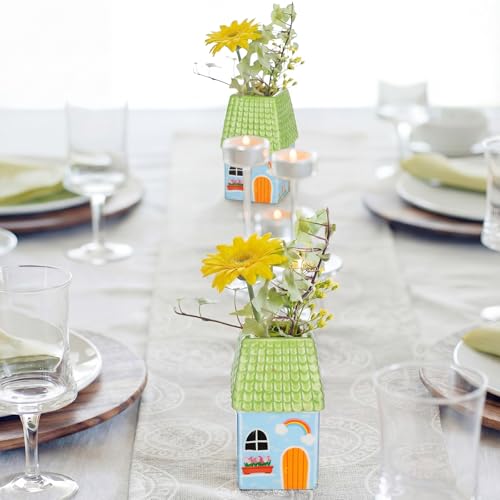 Remerry Ceramic House Shape Vase 2.4 x 3.8 Inch Mini Handmade Vase Decorative Small Flower Container for Living Room Bedroom Farmhouse Home Table Decor Cute Birthday Gift(Green) - color: Green