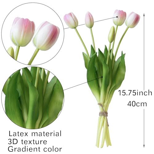 DUYONE 15Pcs Artificial Tulips Flowers, Soft Touch Realistic Latex Tulips Bouquet for Home Office Wedding Party Garden Decor, Fake Flowers for Dining Table Living Room Spring-B Peach Pink - color: B Style-15pcs Peach Pink(no Vase)