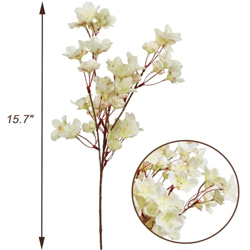 Tinsow Artificial Cherry Blossom Peach Flowers Cream White Spring Flowers for Spring Table Centerpiece Wedding Home Decor (6, Ivory) - color: Ivory