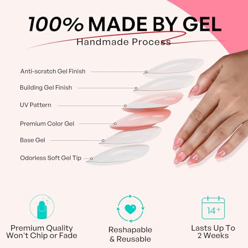 32Pcs Soft Gel Press on Nails for Women, Pink Aura, Short Almond | Metal Chrome Line Art False Fake Nails Press Ons for Office Daily Wear, Salon Quality Reusable Glue & Stick on Nail Gift Kit - color: 3H-Pink Aura