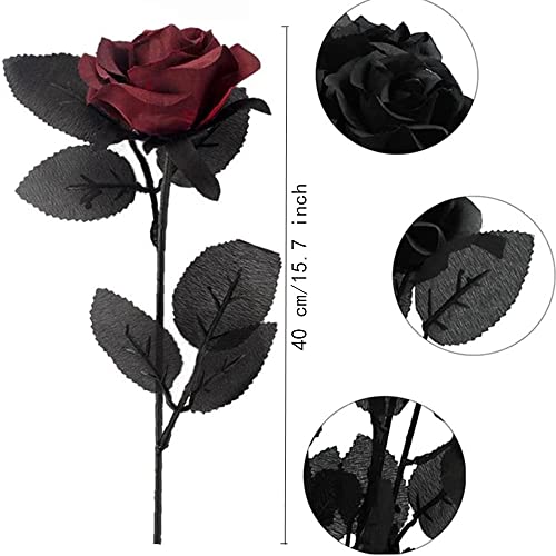 8pcs Artificial Rose Flower, No Fade black roses, ,Single Stem Fake Silk Flowers Realistic Blossom Flora for DIY Home OfficeParty Decoration Bridal Wedding Bouquet Halloween Decoration (Wine red) - color: Wine Red