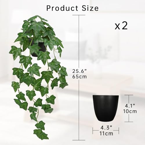 GnFlus Set of 2 Fake Ivy Plant for Home Decor Indoor Silk Artificial Hanging Plant 25" Fake Ivy Vine Faux Ivy Leaves for House Room Indoor Outdoor Home Shelf Office Plant Decor - color: Green-set of 2