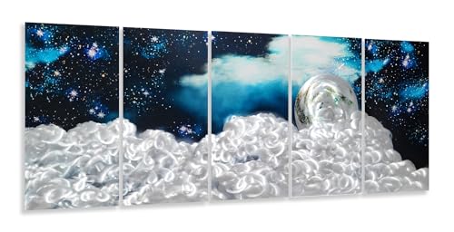 YHSKY ARTS Moon and Star Metal Wall Art Hand Crafted Aluminium Sculpture - color: Moon Art, size: 64x24IN