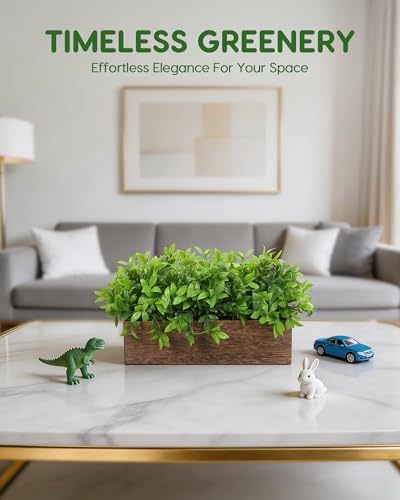 Velener 14" Artificial Boxwood Plants Indoor Centerpiece for Dining Room, Fake Plants in Rustic Rectangular Wooden Planter Box, Farmhouse Faux Plants for Mantel/Kitchen/Bathroom/Coffee Table Decor - color: Boxwood