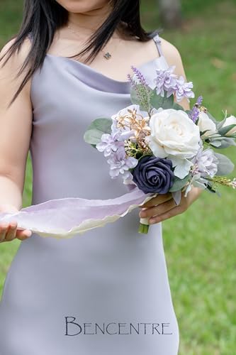 Set of 6 Purple Bridesmaid Bouquet, Lavender Wedding Bouquet,Small Wedding Bouquet,for Marriage Proposal Party and Wedding Ceremony,Anniversary,Artificial Flowers - color: Purple