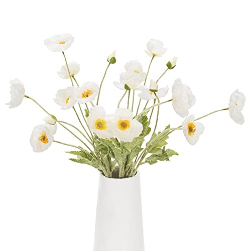 Artificial Poppy Flowers, 5 Bundles Faux Poppies with Stems for Floral Arrangements - Wedding, Home, Office, Party Table Centerpiece Decor (White) - color: White