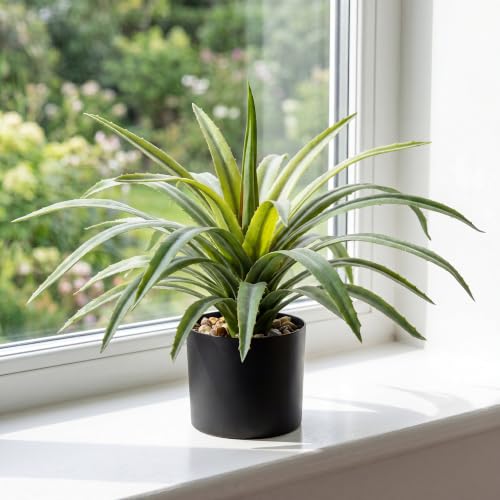 Briful Artificial Agave Plant 17in Realistic Faux Succulent Plant in Pot | Fake Agave Plant with Thick Textured Leaves for Indoor Covered Porch Patio Planter Southwestern Home Decor - color: Fake Plants#1