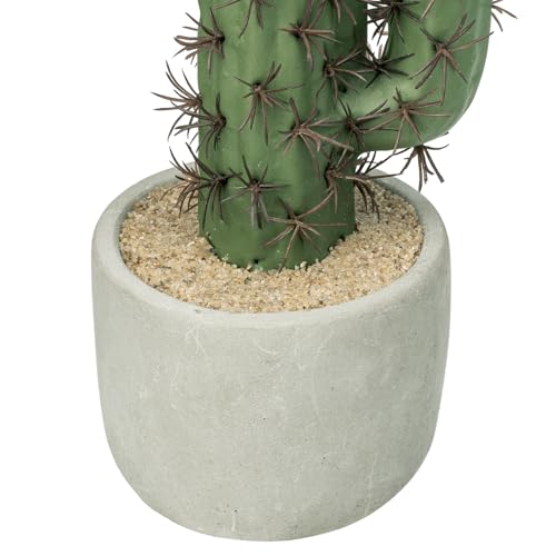 MyGift 16 Inch Artificial Fake Cactus Saguaro Plant in Cement Planter Pot, Southwest Decor Indoor Faux House Plant
