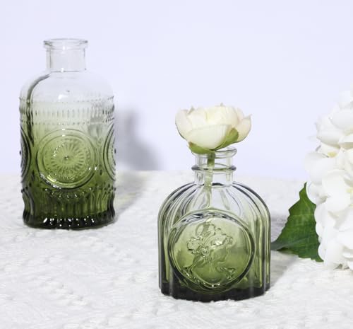 5pcs Green Glass Bud Vase Set, Small Flower Vases for Centerpieces in Bulk, Mini Vintage Vase for Home, Wedding, Table Decor - color: Green, size: 5pcs