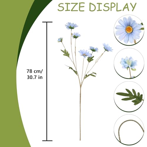 Light Blue 6Pcs Artificial Daisy Flowers 36 Heads 29.52” Long Stem Fake Wild Flowers for Room Home Decor Bath Party Wedding Garden Tall Vase Arrangement(Light Blue) - color: Light Blue