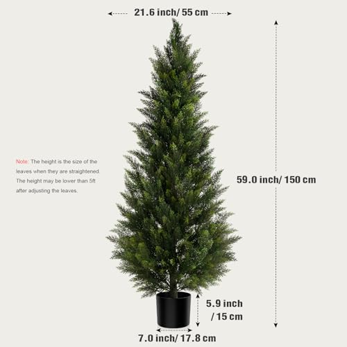 Outdoor Artificial Cedar Topiary Tree, Faux Evergreen Shrubs for Front Porch Decor, Lifelike Fake Bushes Plants for Home Living Room Front Door Decor (1, 5ft) - size: 5ft