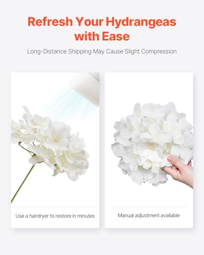 VEVOR Artificial Flowers, 105 pcs Real Looking White Silk Fake Hydrangea Bulk, White Faux Bridal Shower with Stems for DIY Wedding Bouquets, Home Centerpieces Arrangements, Party Tables Decorations - size: 105 PCS