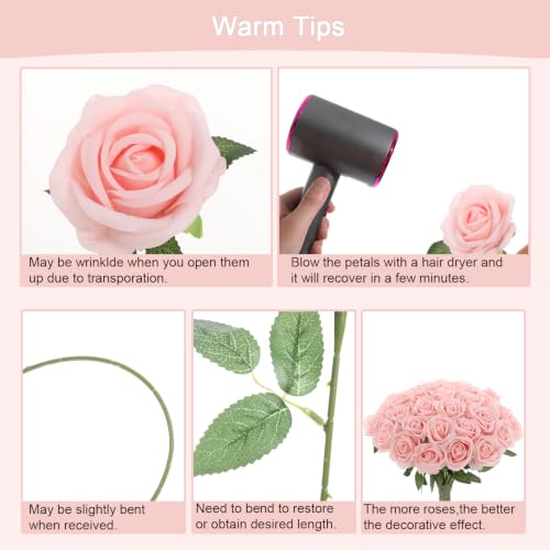 12Pcs Pink Roses Artificial Flowers Fake Rose Faux Velvet Silk Flowers for Home Wedding Decoration (Pearl Roses - Light Pink) - color: Pearl Roses - Pink Light 12p