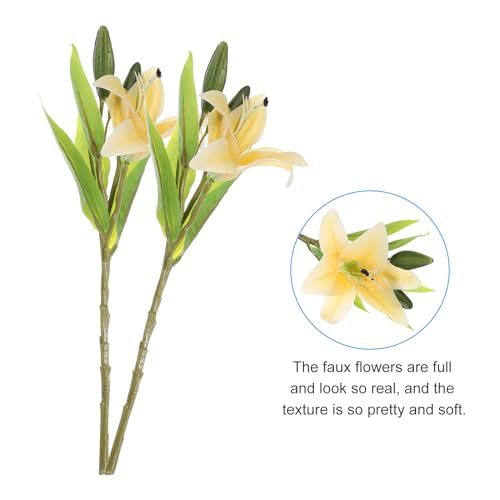 PATIKIL Lily Fake Flowers, 3PCS Lily Artificial Flowers Artificial Lily Silk Faux Flowers in Vase Real Touch for Home Decor Centerpiece Table Decorations Dining Room, Yellow - color: Yellow