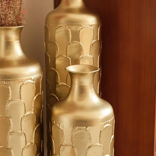 Floor Vases, Tall Home Decor Metal Vase Set of 3 Large Glazed Decorative Vases for Wedding Decor, Elegant Modern Flower Holder for Living Room, Entryway, Hallway - color: Scallop Gold