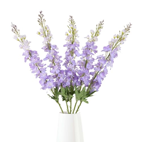 IPOPU 40" Purple Delphinium Artificial Flowers 5PCS Faux Delphinium Larkspur Silk Flowers Long Stem Artificial Flowers for Home Wedding Floral Arrangement Centerpiece Decor(Purple) - color: Light Purple