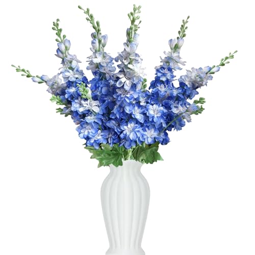 Delphinium Artificial Flowers 8PCS Single Stem Artificial Flowers for Home Table Festivals Indoor Outdoor Decor (Blue) - color: Blue