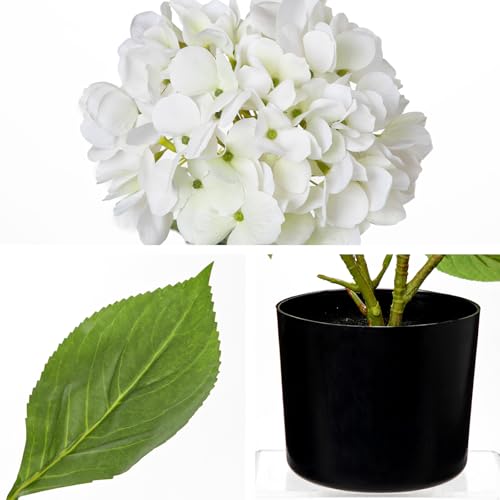 Hollyone White Hydrangea Artificial Flowers in Pots 19.7" Four-Head Faux Silk Hydranges Flower Arrangements for Indoor Home Office Kitchen Table Centerpieces Wedding Decorations - color: White, size: 4 Head Hydrangea