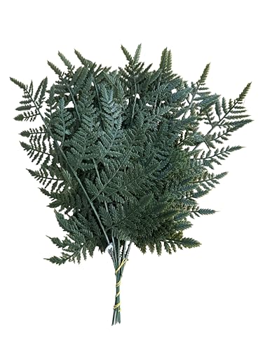 Vinyl Artificial Leather Leaf Fern Stems~ Greenery Stems for Floral Arrangements, Memorial Displays and More | 14" L Choose Quantity by FlowerBee (24)