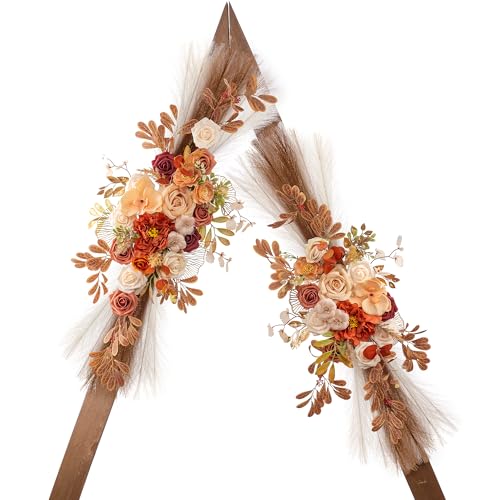 Lisuun Wedding Arch Flowers, Artificial Flowers for Decoration, Large Flower Swag for Boho Styles Wedding Ceremony Floral Decor - Pack of 2 - color: Champagne Pampas