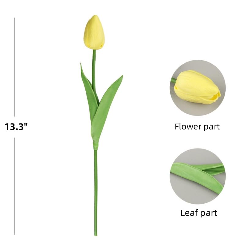 Artificial Flowers Tulips Fake Flowers Real Touch Latex Tulips Faux Flowers Bouquet for Wedding Party Arrangements Home Decor and Baby Shower Centerpieces (10, Yellow) - color: Yellow