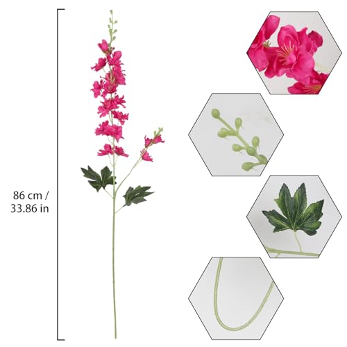 8PCS Artificial Delphinium Flowers 33.5'' Rose Red Silk Flowers Faux Delphinium Long Stem Hyacinth Artificial Flowers for Tall Vase Home Wedding Table Decor(Rose Red) - color: Hot Pink