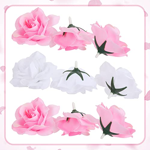 Yinsun 50pcs Artificial Rose Flower Heads, 2.36” Silk Fake Flowers for DIY Wedding Bouquets Bridal Shower Baby Shower Party Decoration (Pink and White) - color: Pink and White, size: 2.36 Inch