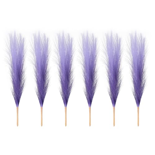PATIKIL 17 Inch Faux Pampas Grass, 6 Pcs Boho Decor for Home Decoration Artificial Tall Fluffy Stems for Wedding Flower Party Vase Arrangement Centerpieces, Gradient Purple - color: Purple