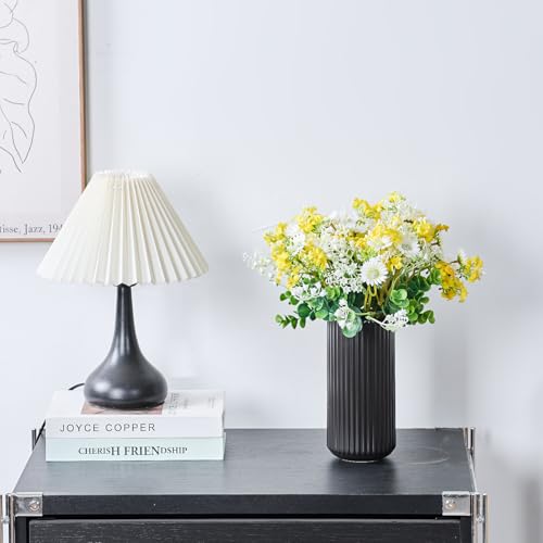 Black Ceramic Flower Vase for Pampas Grass, 8 inch Small Decorative Centerpiece Ribbed Vase for Dining Table, Office Desktop, Shelf Bookshelf, Mantel, Entryway, Bathroom, Countertop, Farmhouse, Gift - color: Ceramic Black, size: 8 inch