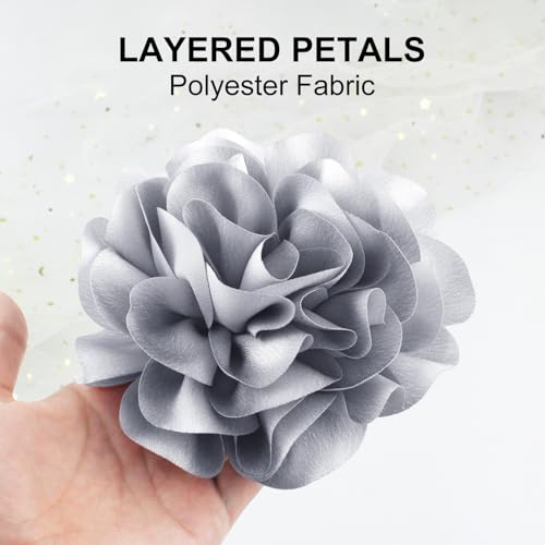 6.3” Large Rose Flower Brooches and Pins for Women - Flower Brooch, Hair Clips for Women & Rose Hair Clip | Fashion Accessories for Dresses, Hats, Clothes & Lapel Wear - Silver Grey - color: Silver Grey