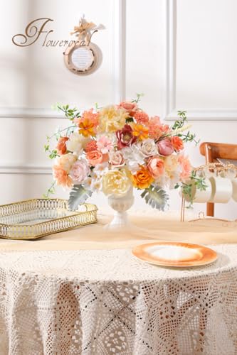 Floweroyal Artificial Flowers Combo Champagne Flowers Mix Silk Flowers Dahlia Roses with Stems for DIY Wedding Bridal Bouquets, Baby Shower, Floral Arrangement, Table Centerpieces, Home Decorations. - color: Champagne Pink