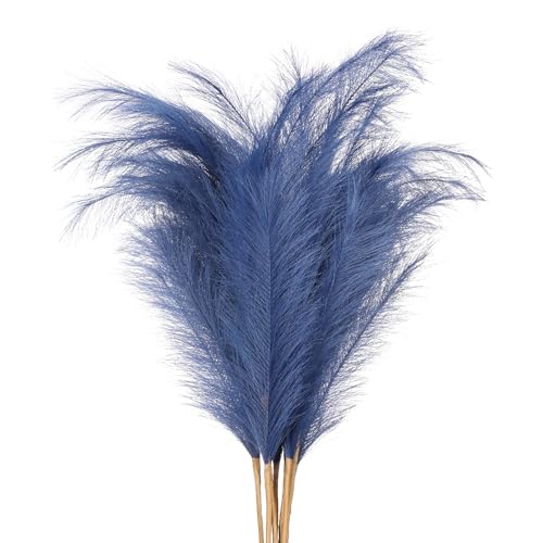 PATIKIL 37.8in Tall Pampas Grass Decor, 7pcs Large Artificial Pampas Grass Bulk Long Fluffy Faux Pampas Grass Dried for Home Boho Decor Vase Wedding Wall Ground, Blue - color: Blue