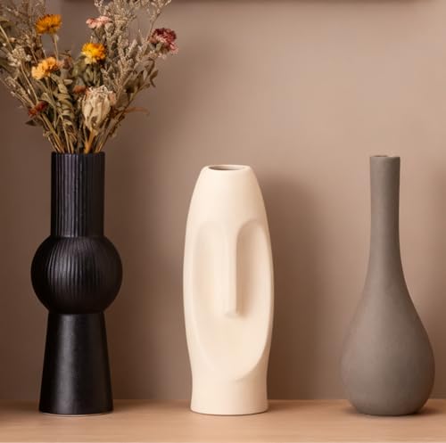 Ceramic Vase Set of 3 Home Decor Modern Farmhouse Style Living Room Ornament Dining Table Room Pottery Small Vases for Dried Flowers Colorful - color: Vt13 Black/Beige/Grey