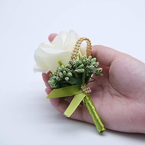 2 PCS Wedding Boutonniere Artificial Flower Groom Groomsman Corsage Rose Silk Suit for Wedding Prom Homecoming Ivory - color: Cream