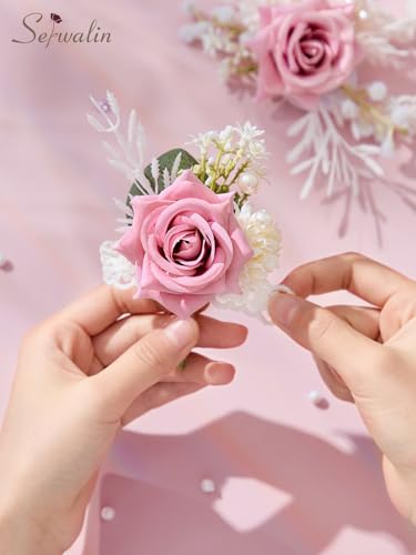 Serwalin 2 Pcs Pink Boutonniere for Men, Groom Groomsmen Best Man Guest Boutonnieres，Artificial Flowers Silk Rose for Wedding Prom Ceremony Anniversary Party Homecoming - color: Pink, size: Boutonniere 2pcs