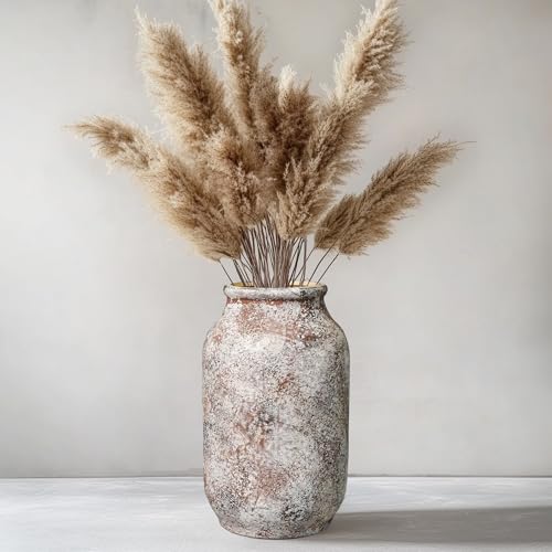 Ceramic Rustic Farmhouse Vase, Terracotta Pottery Flower Vase, Farmhouse Decor for Shelf, Table, Living Room, Bedroom Decor, 9 Inch - color: Rustic Brown White