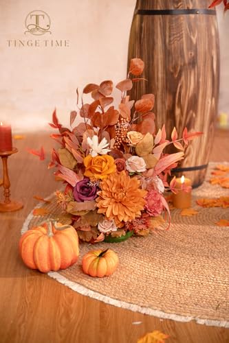 TINGE TIME Free-Standing Artificial Flower Set of 2, Table Centerpiece with Rubber Pad, Silk Fake Flower for Fall Wedding Centerpiece Archway Aisle Welcome Entrance (Maple Red) - color: Maplered
