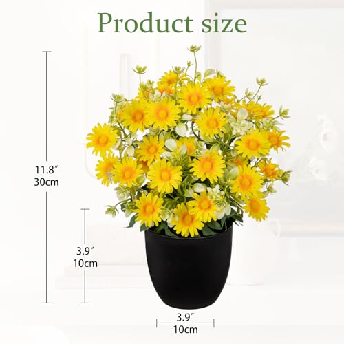 DILATATA Artificial Daisy Flowers in Pot 12 Inch Fake Flowers Silk Daisy Arrangement Faux Plant Flower Decor for Spring Home Decor Table Centerpiece Garden Porch Window - Yellow - color: Yellow-daisy