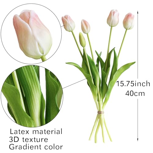 Artificial Tulips Flowers,Soft Touch Latex Bouquet, Fake Tulips,Spring Wedding Home Room Table Centerpiece Decor - color: 15pcs Powder Pink(no Vase)