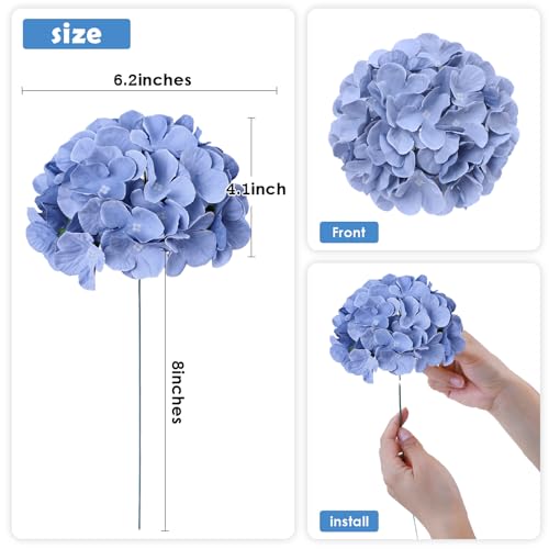 AVIVIHO 60 PCS Dusty Blue Hydrangea Artificial Flowers Bulk Realistic Fake Hydrangea Silk Flowers with Stems Flowers Bouquets for Florals Arrangement Home Wedding Party Centerpieces Arch Decoration - color: Dusty Blue, size: 60PCS